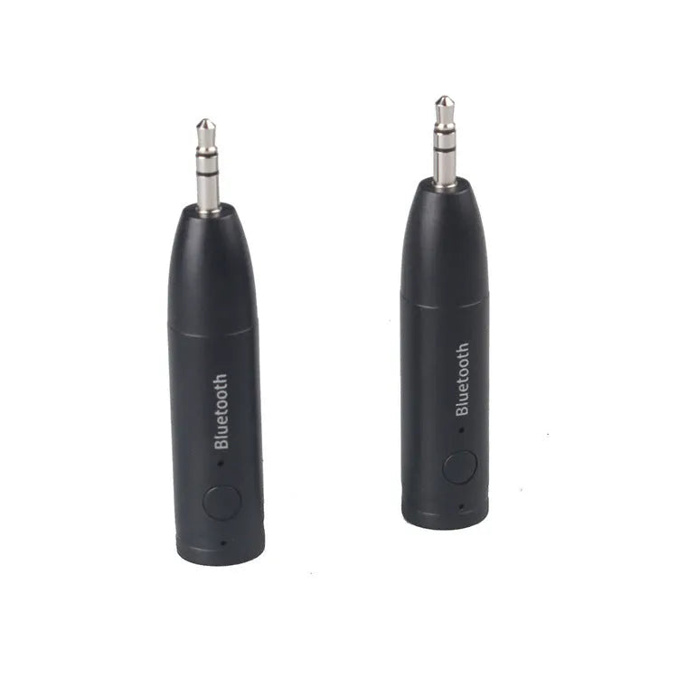 Black Bluetooth audio receiver for car stereo AUX input with USB cable