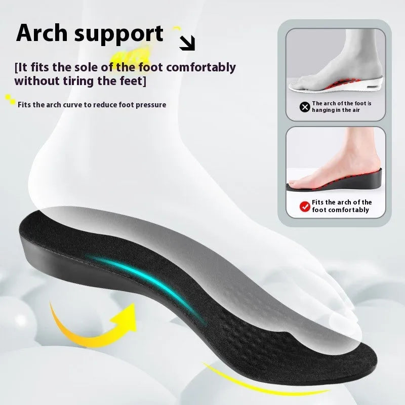 Black PVC invisible height increasing shoe insole, 1cm rise, for men's size 35-46 with non-collapse padding