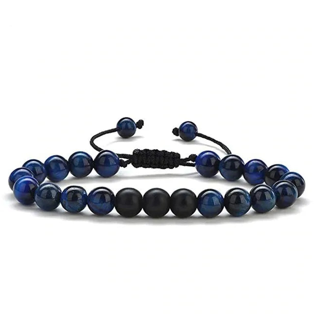 Geometric couple bracelets with tiger eye and matte black agate beads