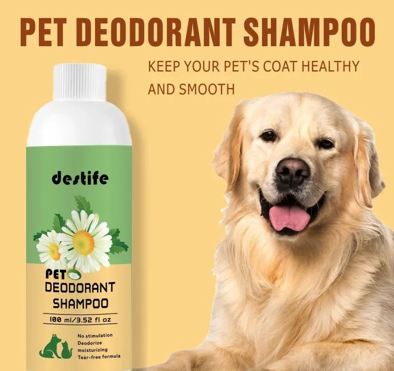 100ml bottle of pet shampoo and conditioner for dogs and cats with fragrance deodorant properties