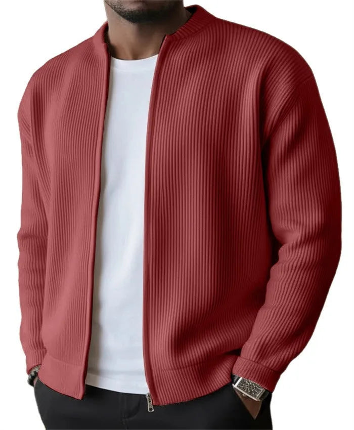Men's casual sweater-style jacket in solid colour polyester, sizes S to 6XL, middle-aged male casual wear
