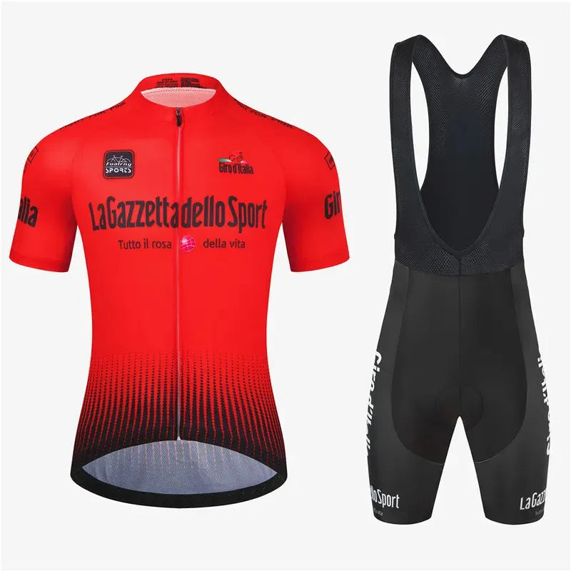 Short sleeve cycling clothing suit in polyester fabric with quick-dry properties for summer road bike use