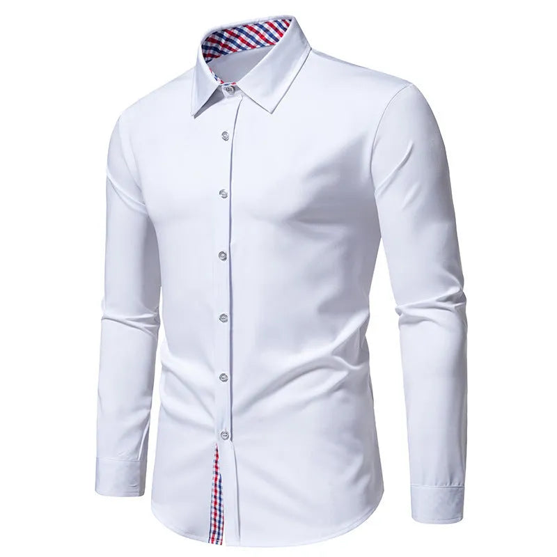 Men's loose fit plaid long-sleeved casual shirt in polyester blend fabric
