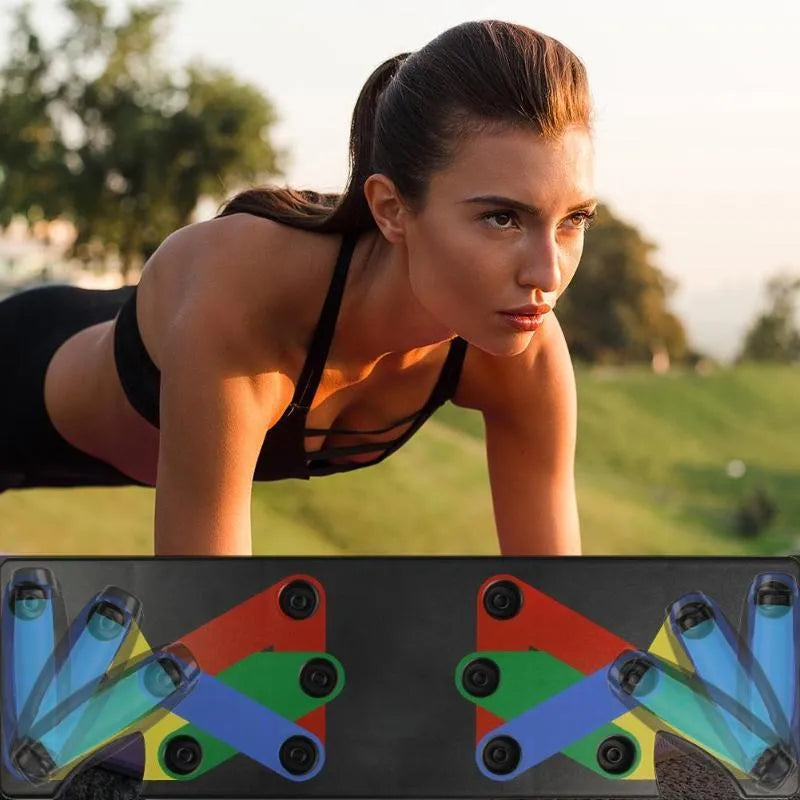 Power Press Push Up Board Nine System in ABS plastic with colour-coded positions for chest, shoulders, back and triceps
