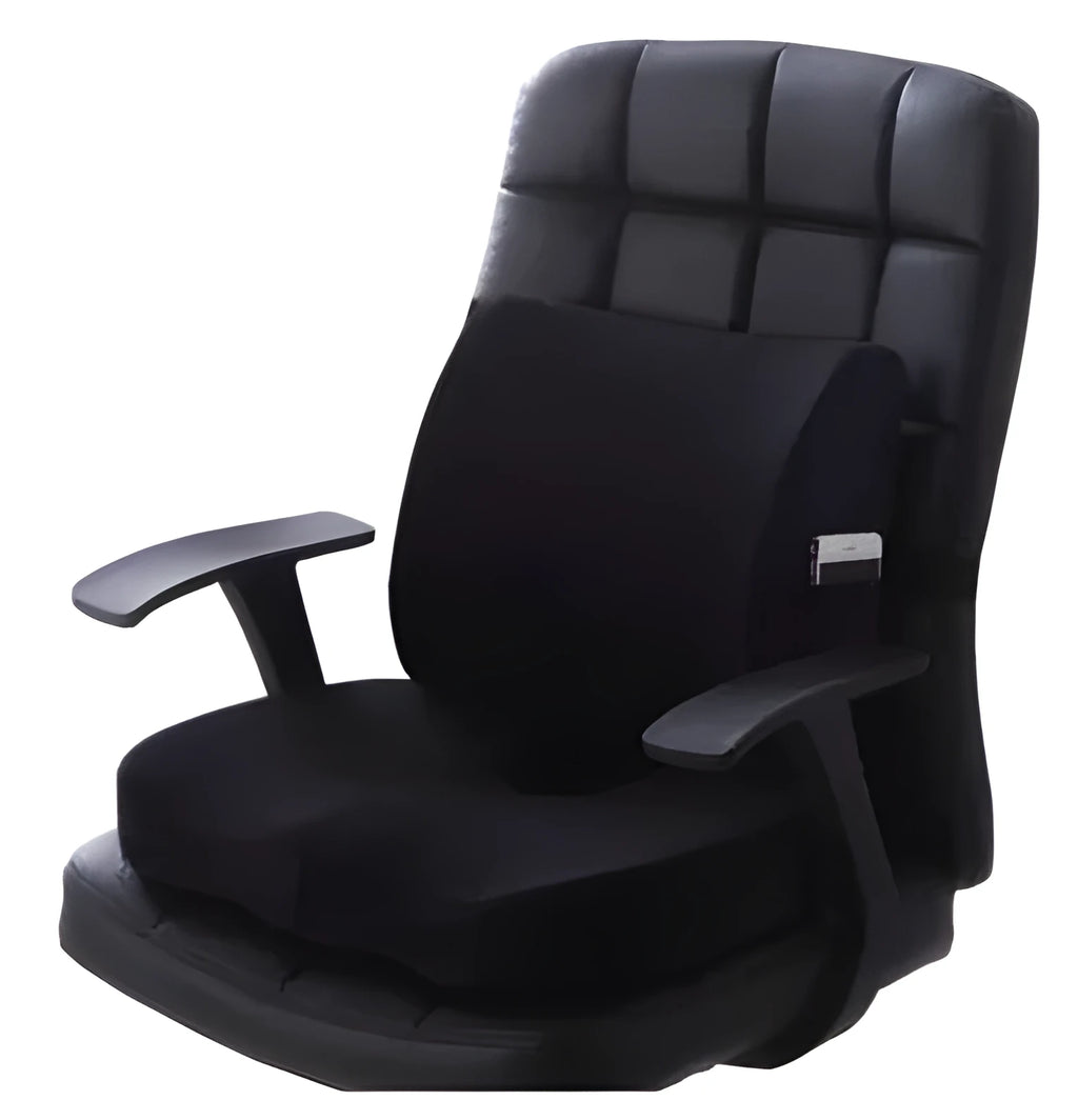 Flannelette chair cushion back waist protector set with 31.5x32x10cm back cushion and 45x35x7cm seat cushion in black colour