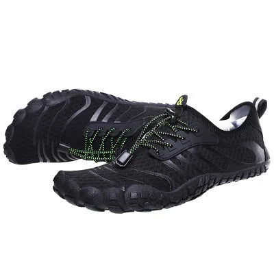 Men's women's upstream wading shoes with non-slip rubber outsole and mesh upper in Army Green, front view