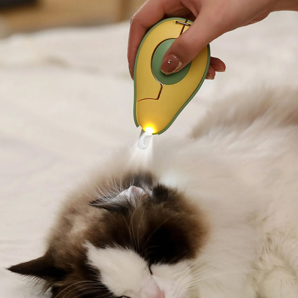 Professional LED pet nail clipper with safety guard in green, pink, and white colour options