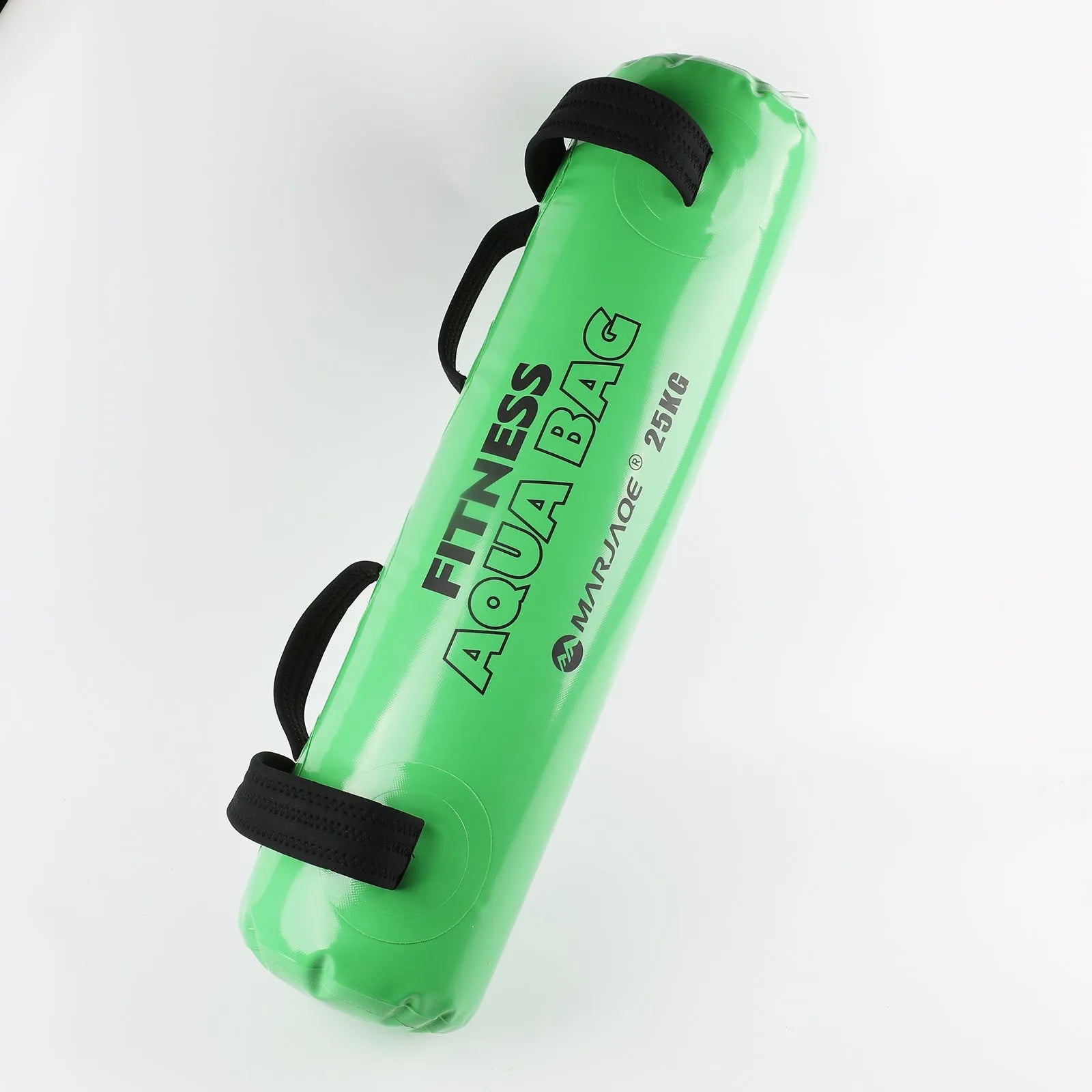 Fitness water bag 25kg in green, featuring foldable design and PVC mesh cloth construction with included air pump