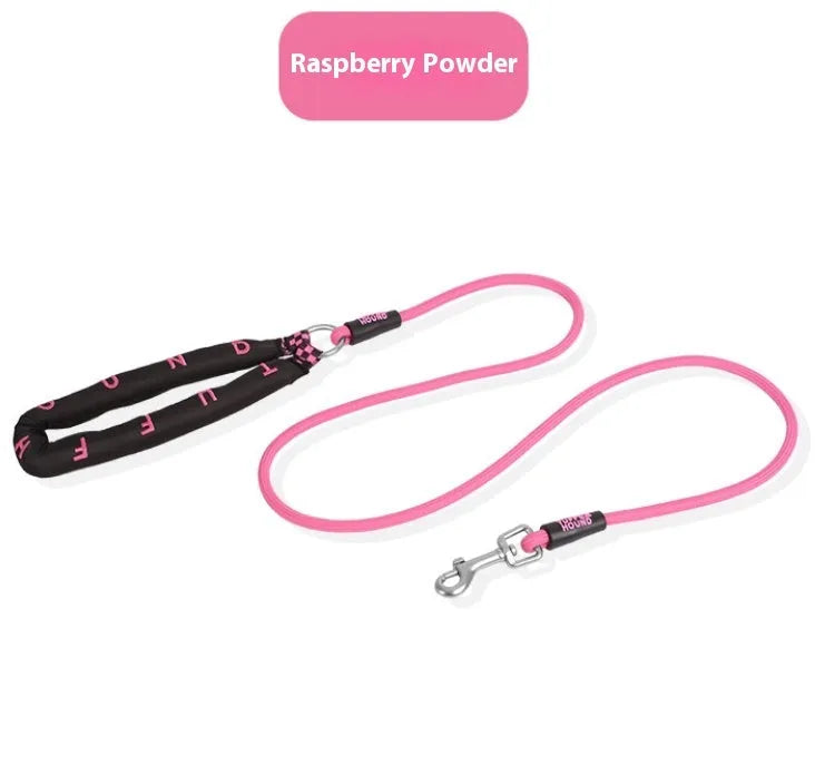 Polyester dog leash with hand-holding rope in one of four colours: green, pink, purple, or raspberry powder.