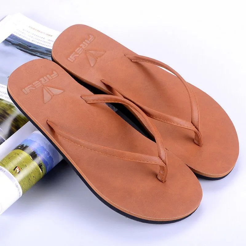 Men's Korean leisure style flip flop slippers in black, brown, grey and white colours