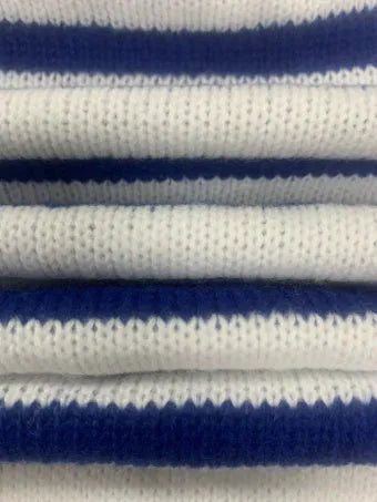 Sapphire Blue striped knitted pullover sweater with loose fit and round neckline