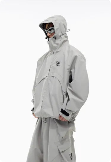 Waterproof and windproof men's and women's assault jacket set in green, coat and trousers, front view