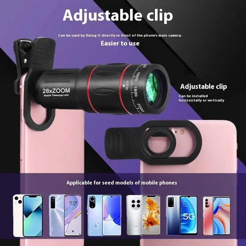 Mobile phone telephoto lens bracket set with monocular telescope and 18x magnification on standard configuration