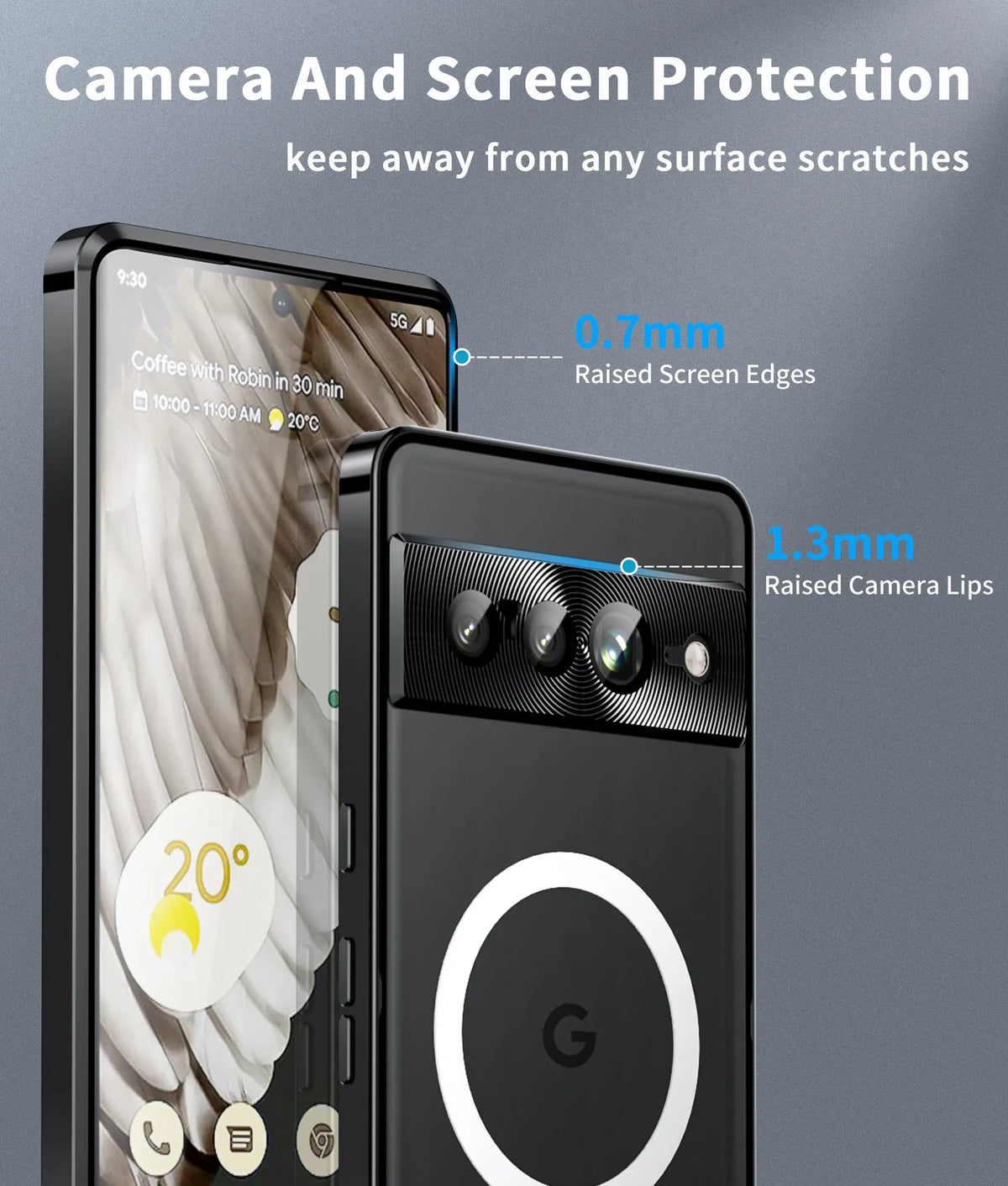 Metal phone case for Google 7, 7A, 7 Pro and 8 Pro with magnetic lock and PC metal back cover