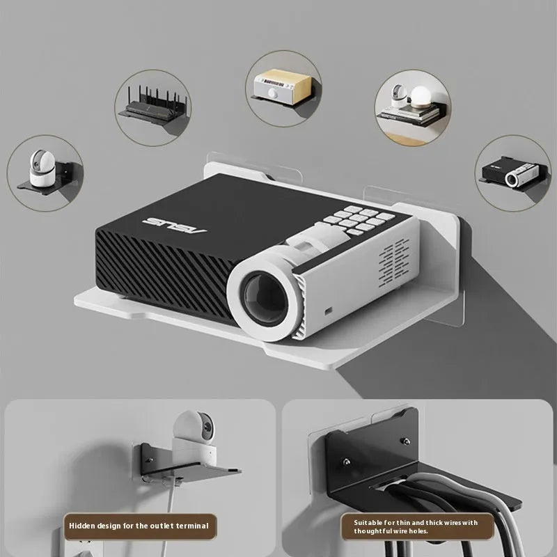 Punch-free carbon steel projector wall hanging bracket in black colour on a wall