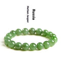 Natural Hetian jade beaded bracelet with polished jasper stones in five size options on a white background.
