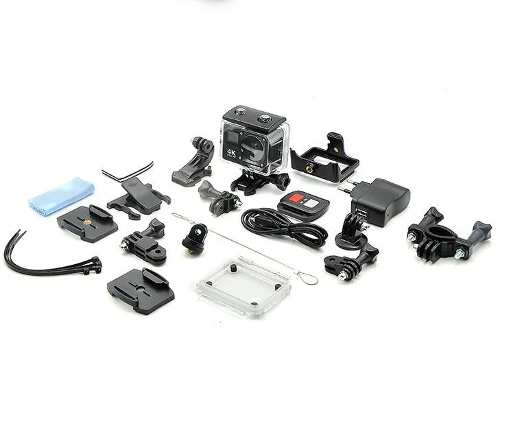 4K HD dual screen WiFi sports camera with remote control, waterproof to 30 metres, black and silver models