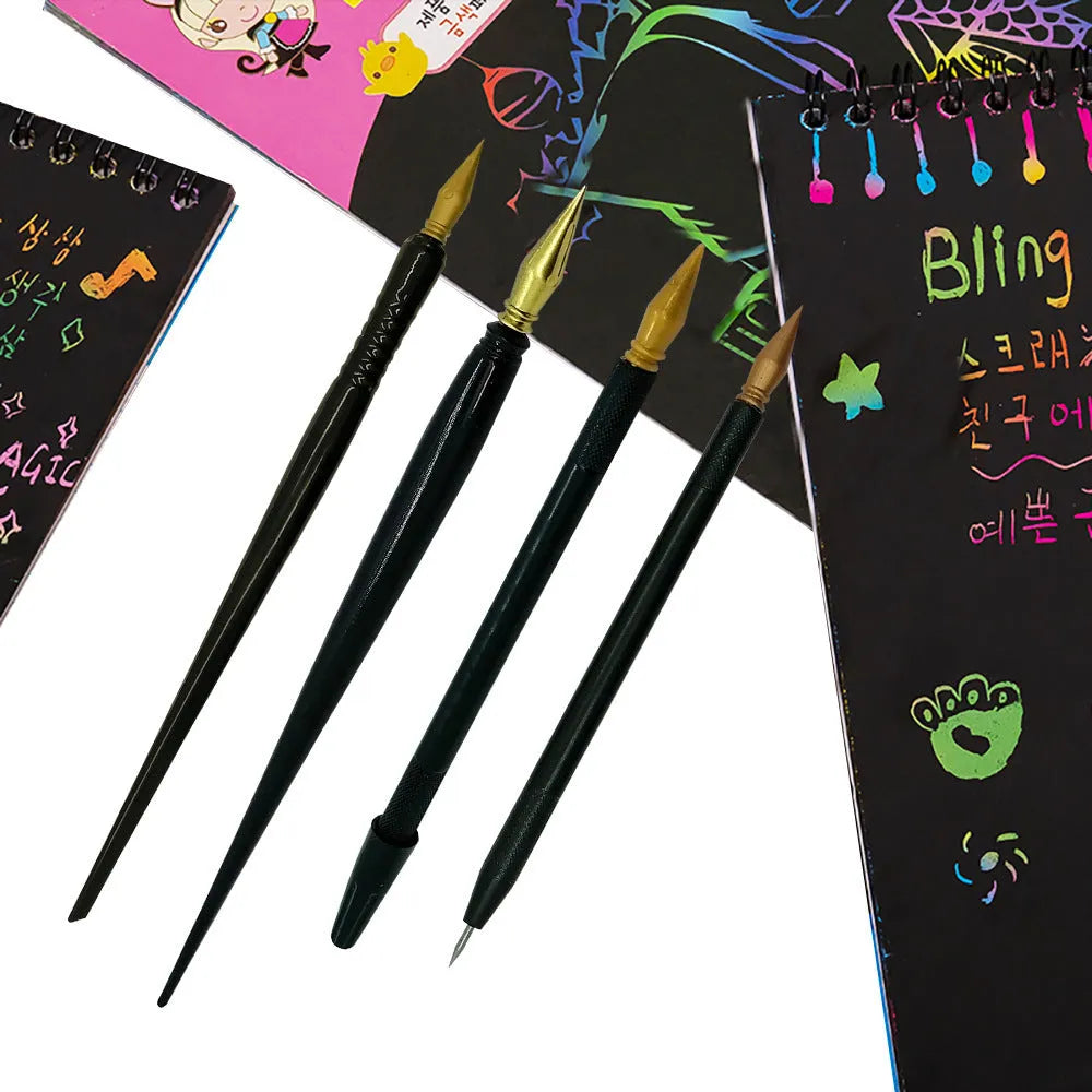 White PS plastic scratch art pen tool for children's paper craft projects