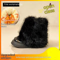 Women's black low-top snow boots with plush fleece lining and a waterproof rubber platform sole