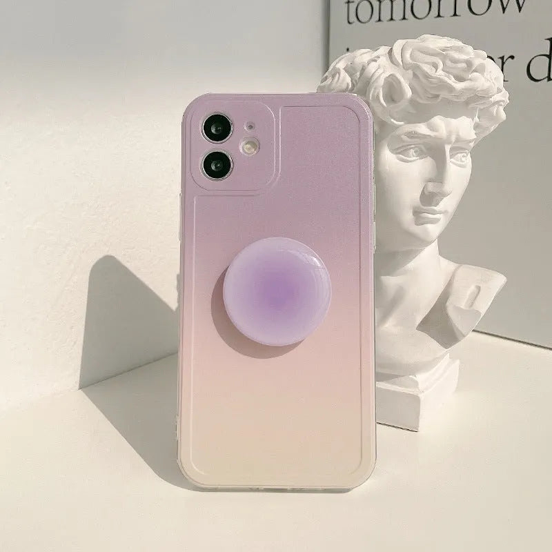 Yellow to purple gradient silicone iPhone case with X bracket pattern and corner airbag protection