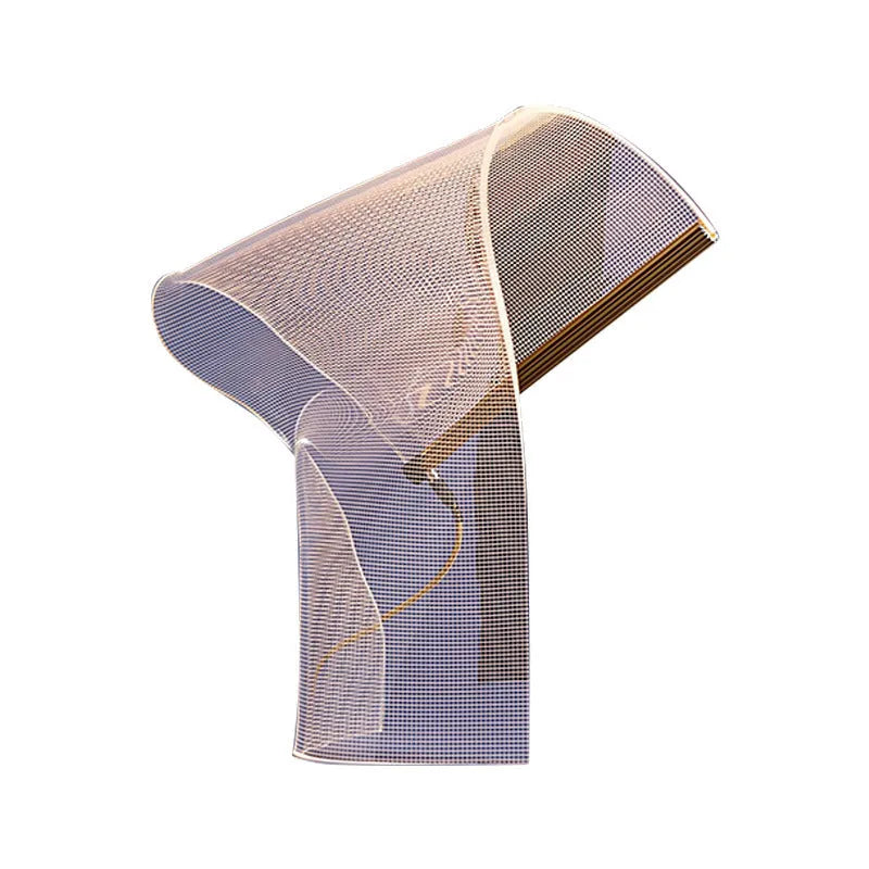 Irregular acrylic ribbon table lamp with warm light on a living room side table