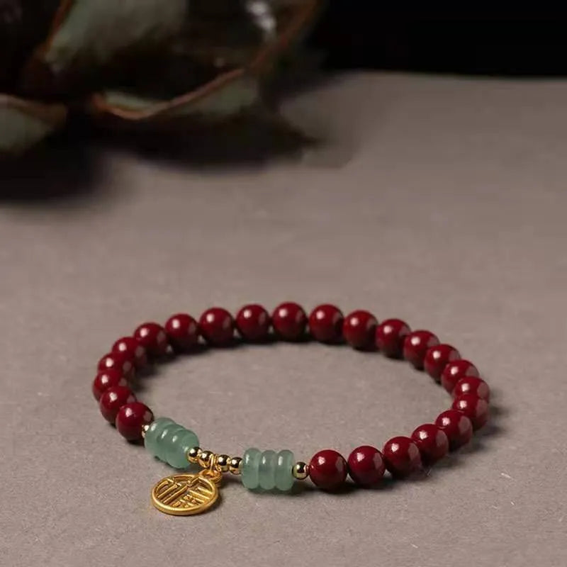 Traditional Chinese cinnabar and copper bead bracelet with wave shape design in national style