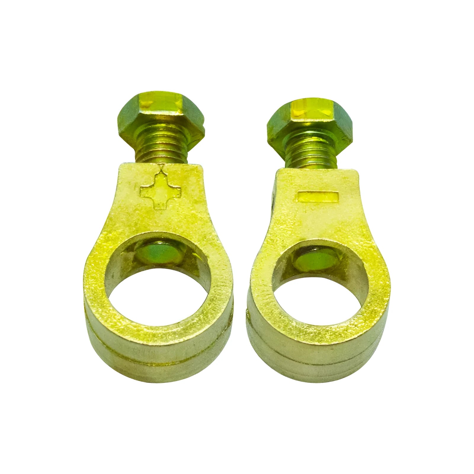 Pure copper car battery terminal clamp or connector on a white background.