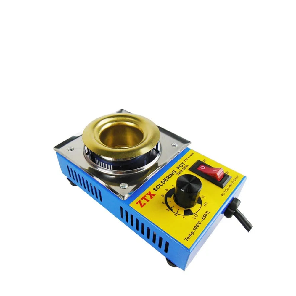 Adjustable temperature tin melting furnace on desktop with temperature control dial