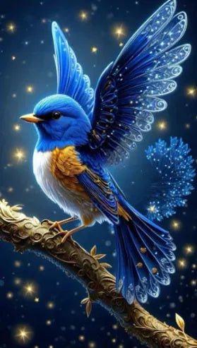 Handmade Blue Bird diamond painting canvas measuring 60x100 cm with acrylic rhinestones