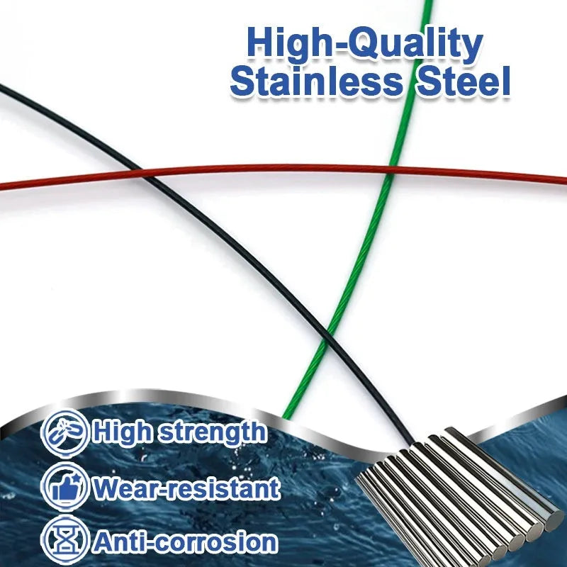 Ten green steel wire double buckle fishing pins laid out, each measuring 54 cm in length.