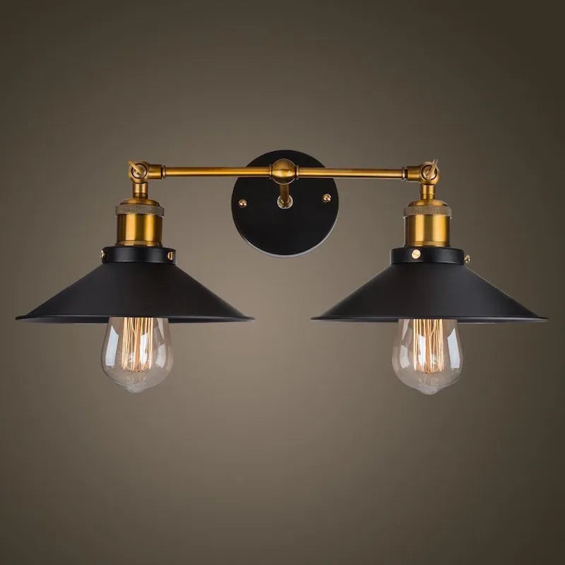 Black iron industrial wall lamp with double head retro design for corridor living room bedroom