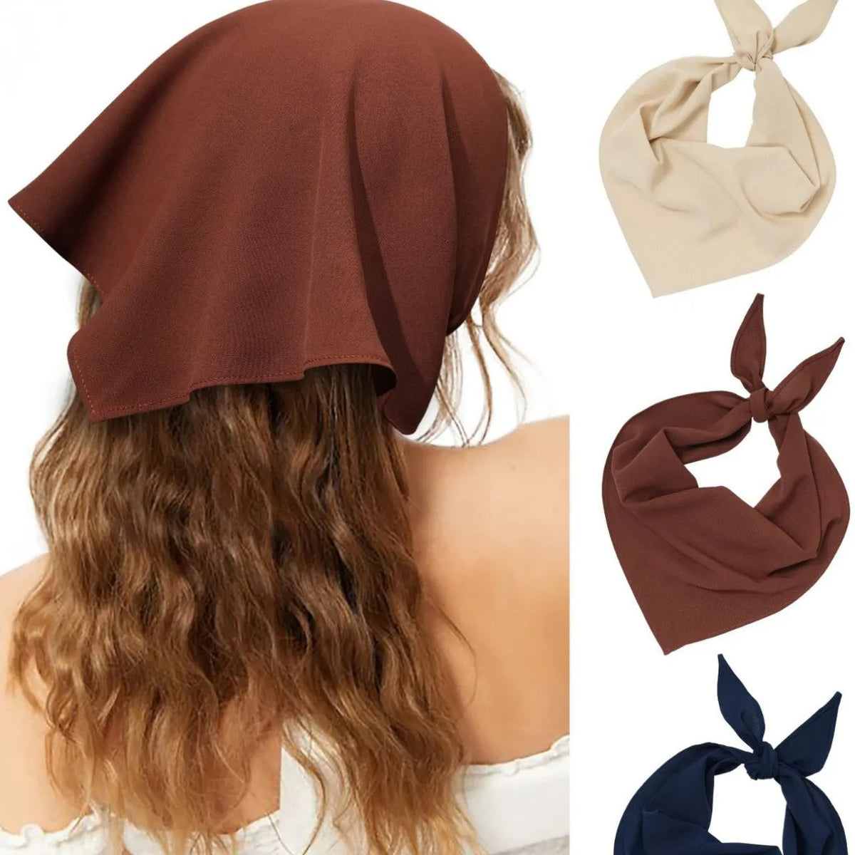 Women's plaid fabric headscarf hair band in solid colour, available in six colours including white and red