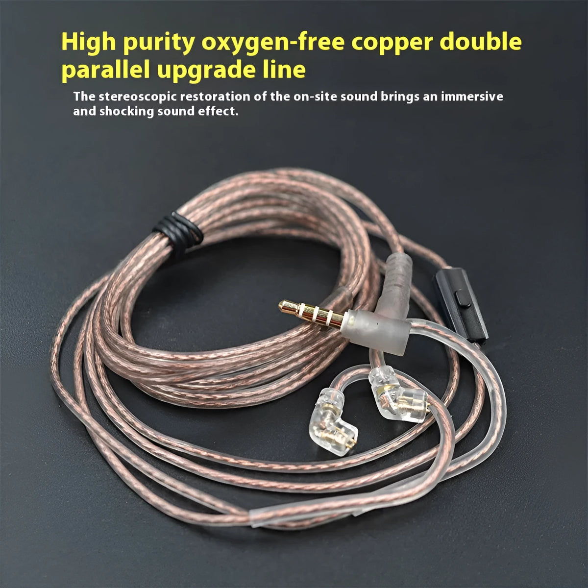KZ oxygen-free copper earphone upgrade cable in transparent black, Type B or Type C, with or without microphone