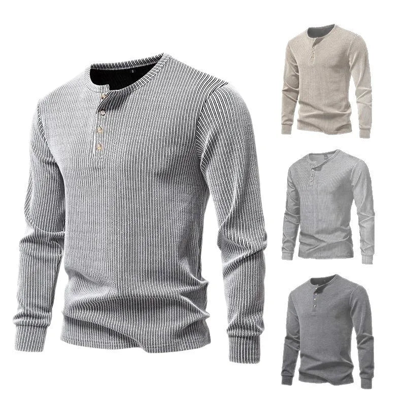Men's long sleeve slim fit striped sports T-shirt in cotton blend, front view