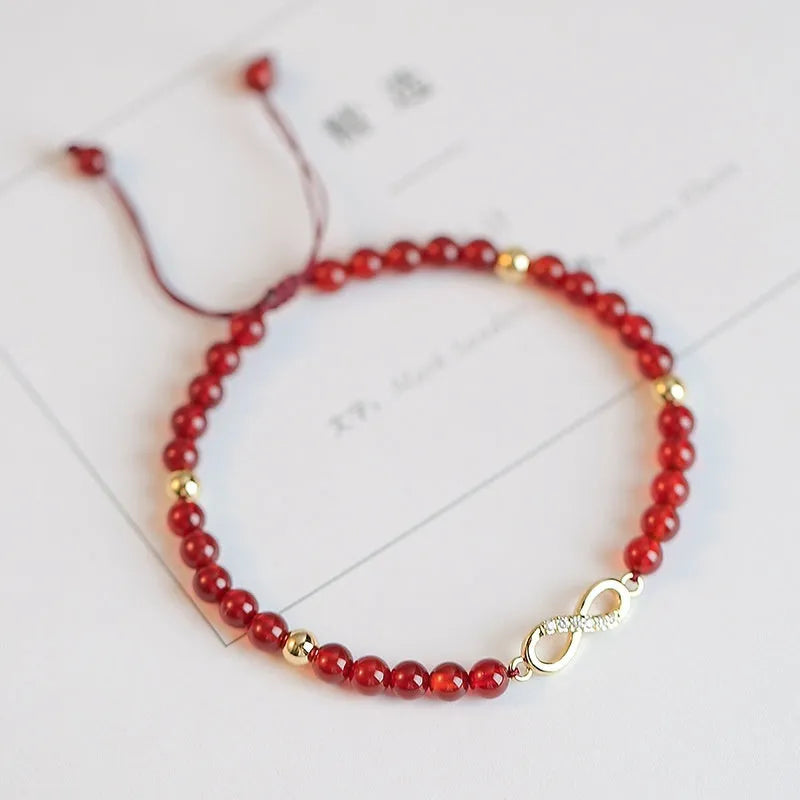 Women's Natural Red Agate Beads Bracelet Hand-woven Unisex Diamond Shape Electroplated Finish Ethic Style Lucky Bag Element Four Styles Available