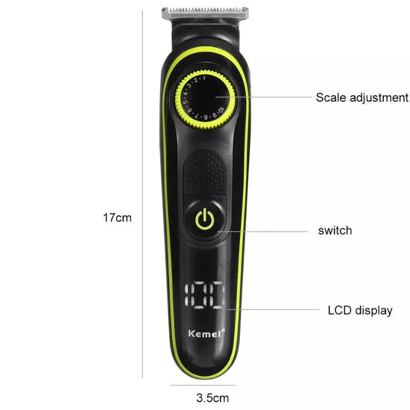 Black KM-696 rechargeable USB hair clipper set with stainless steel blade and cleaning accessories