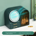 Plastic cosmetics storage rack with LED mirror and fan in milky white colour, 35L capacity for makeup organisation
