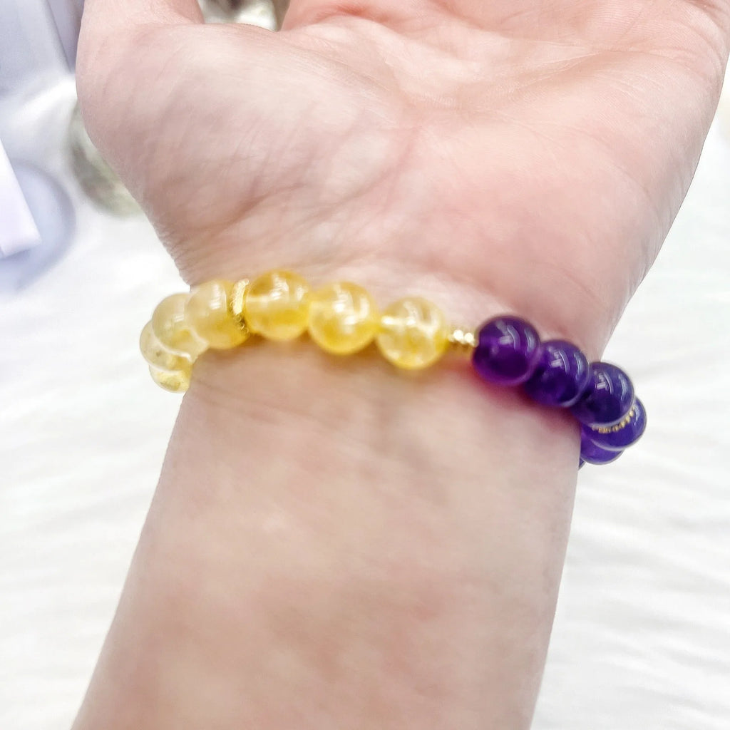 Handmade yellow and purple amethyst crystal women's bracelet jewellery