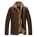 Men's fur one-piece artificial leather coat with velvet finish, black colour, straight hem design