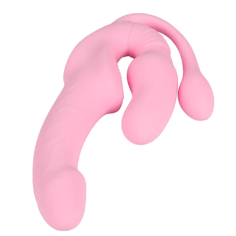 pink silicone double-headed dildo with remote control and three shock settings