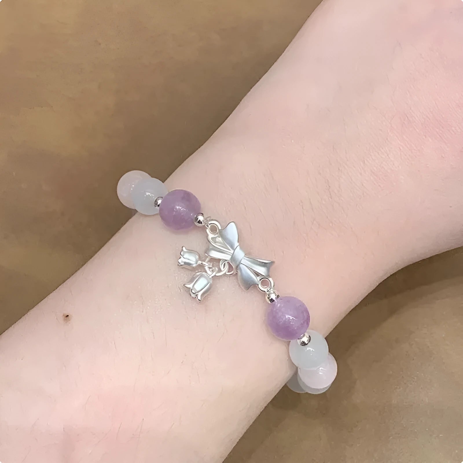 Lavender purple opal crystal bracelet with bowknot design for women