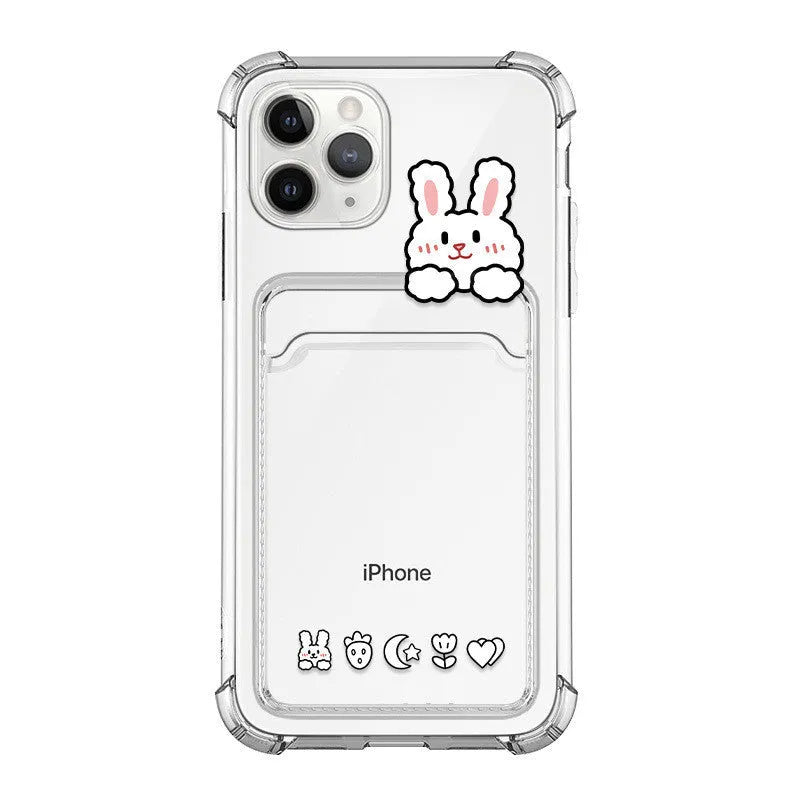 Cartoon design transparent TPU phone case with card slot for Apple iPhone