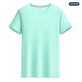 Solid colour quick-drying spandex t-shirt in round neck pullover style.