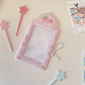 Cartoon strawberry and four-leaf clover PVC meal card holder pendants showing 3-inch card window