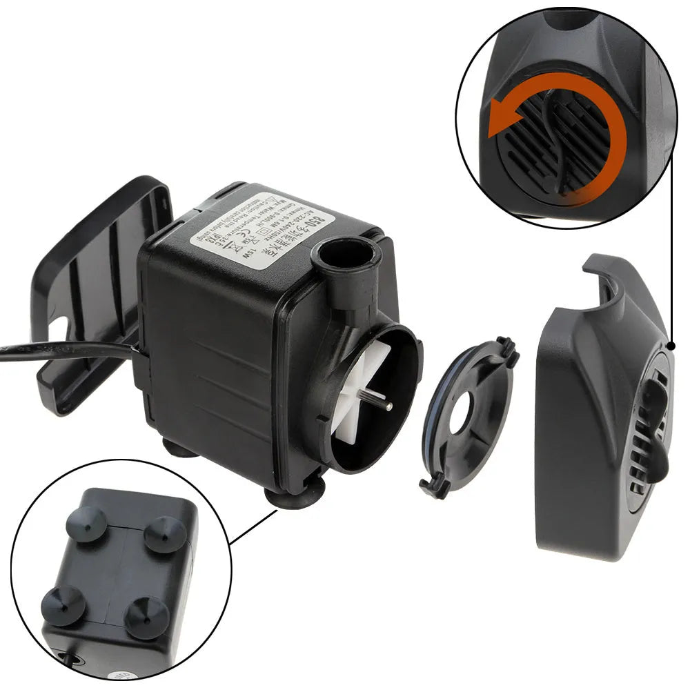 Black submersible aquarium pump for water circulation and rockery landscaping