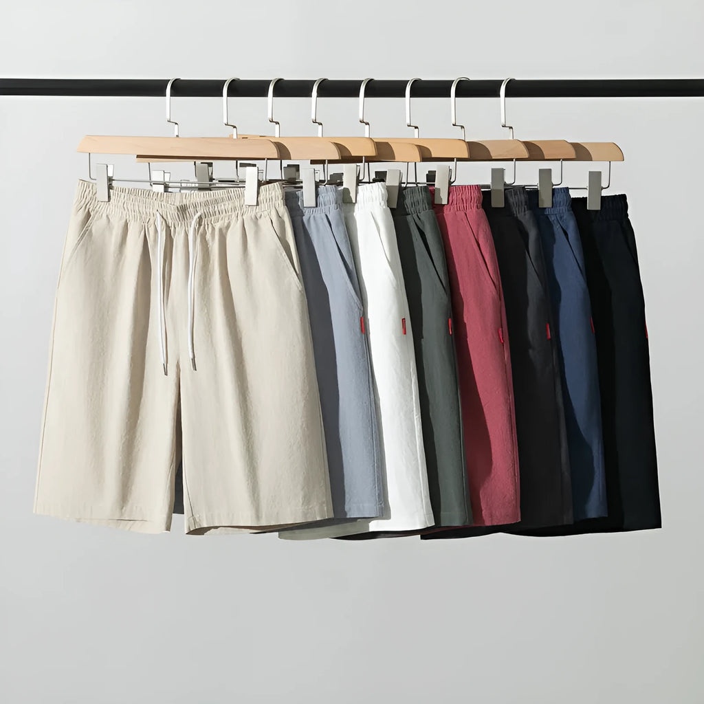 Solid colour cotton linen cropped trousers in Chinese style with drawstring waist
