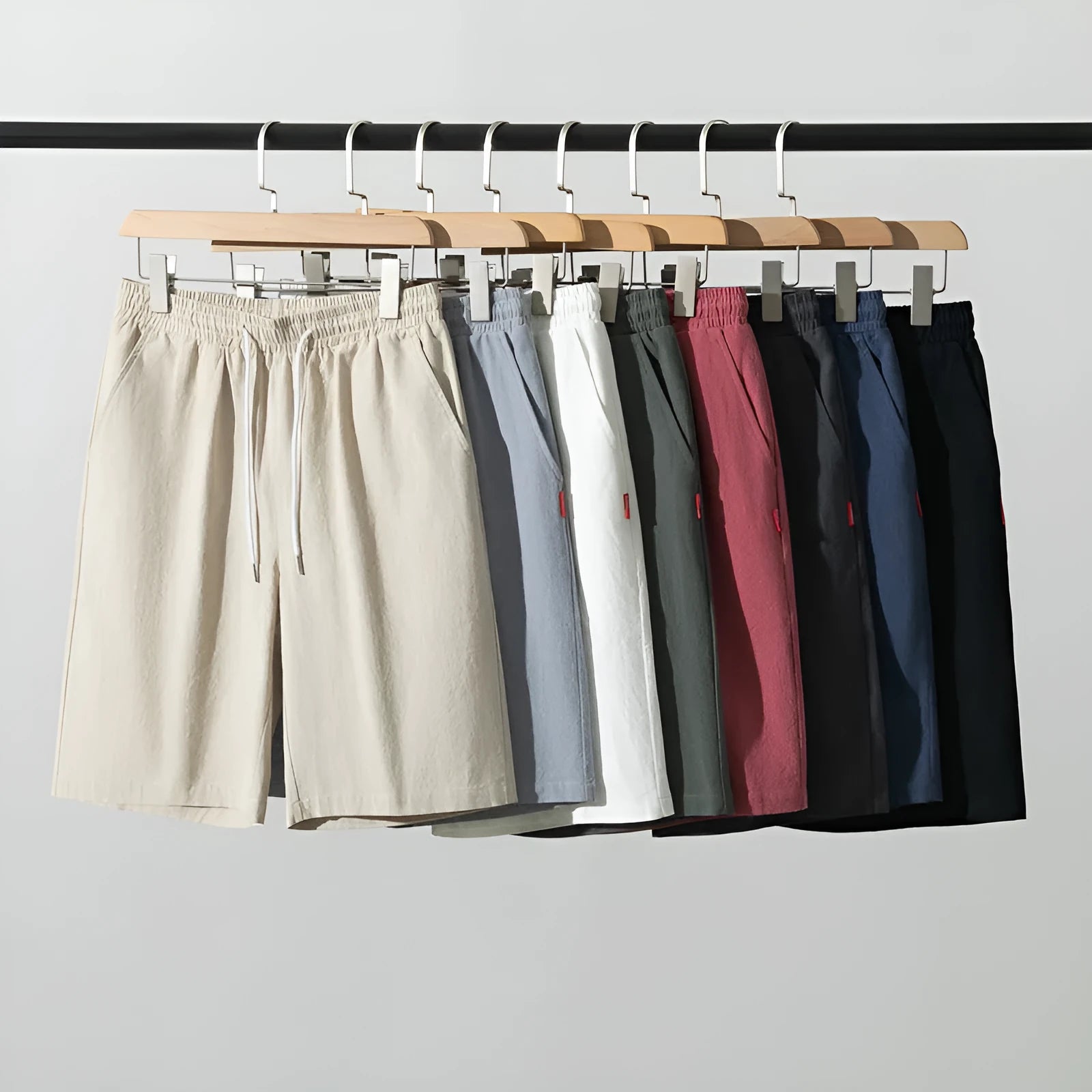 Solid colour cotton linen cropped trousers in Chinese style with drawstring waist