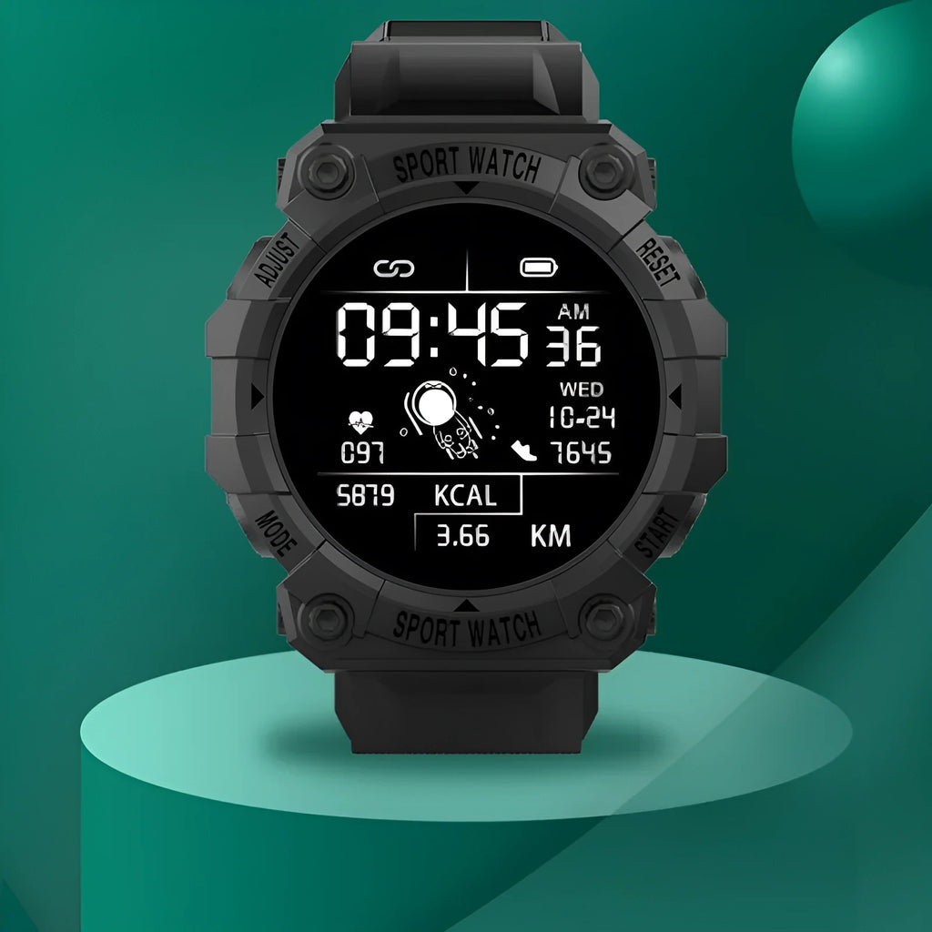 Spaceman Round FD68S smart bracelet with 144 colour TFT screen, round face, in black on wrist