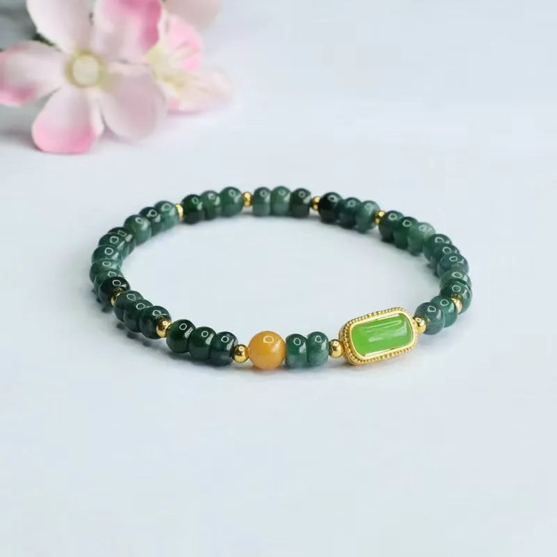 Blue water jasper abacus bead bracelet with electroplated topaz accents for women