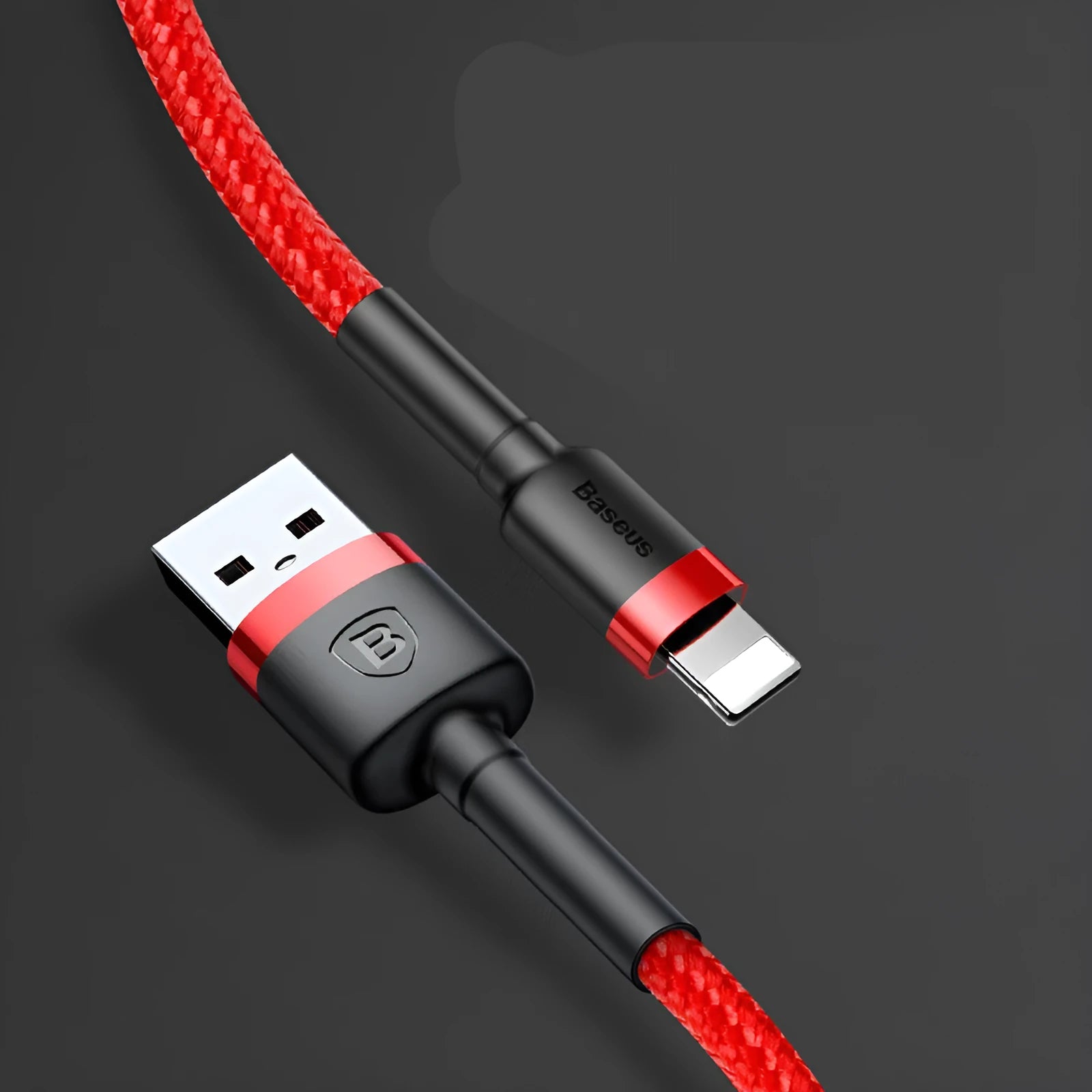 USB-C to Lightning fast charging cable for iPhone with braided nylon in red, black, gold, and grey colours